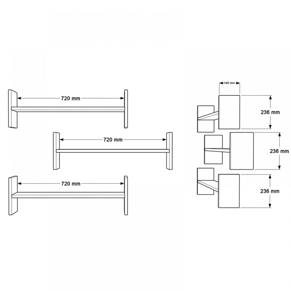 Ραφιέρα Τοίχου Mento Pakoworld Oak Με Ανθρακί 75,6X14,5X23,6Εκ