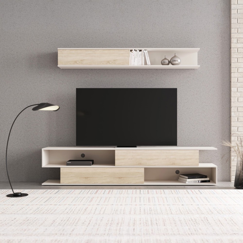 Σύνθετο Σαλονιού Brick Pakoworld Σε Sonoma Oak-Κρεμ Απόχρωση 240X40X50.4Εκ