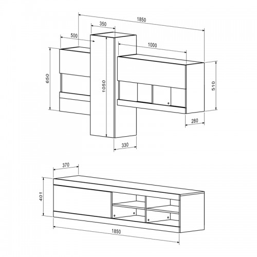 Σύνθετο Σαλονιού Torania Pakoworld Sonoma-Λευκό 185X37X145Εκ