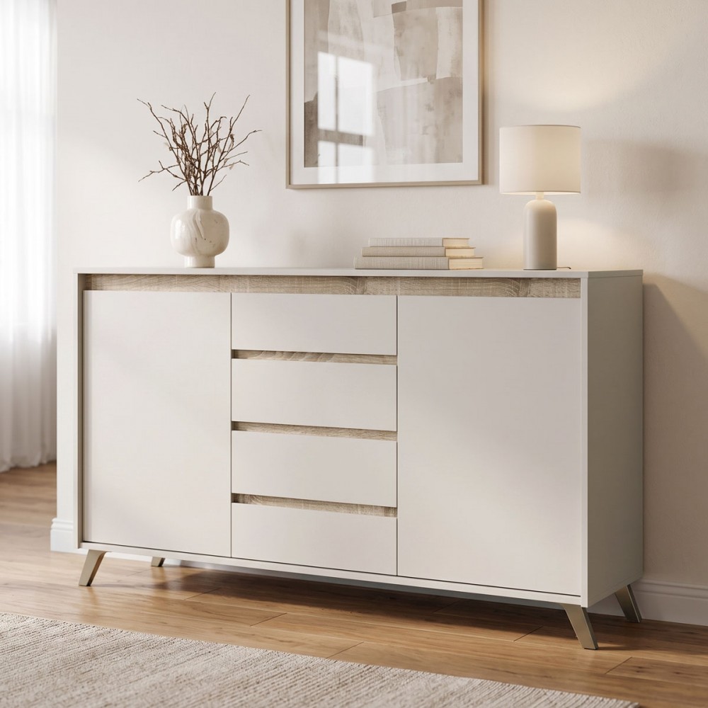 Μπουφές Belka Pakoworld Κρεμ Με Oak 155X45X93,7Εκ