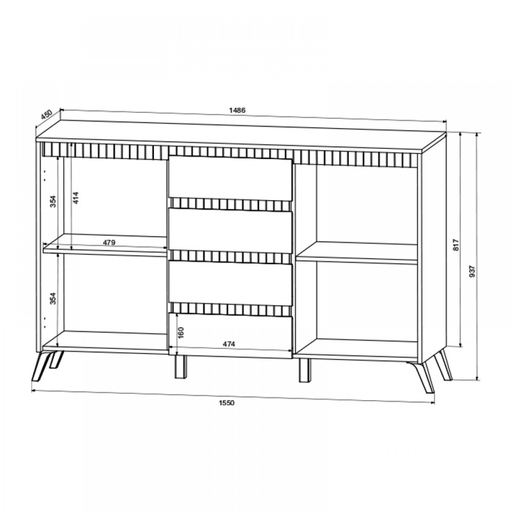 Μπουφές Belka Pakoworld Κρεμ Με Oak 155X45X93,7Εκ