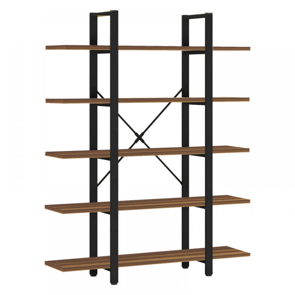 Βιβλιοθήκη Esthon Pakoworld Καρυδί-Μαύρο Μέταλλο 120X32X184Εκ