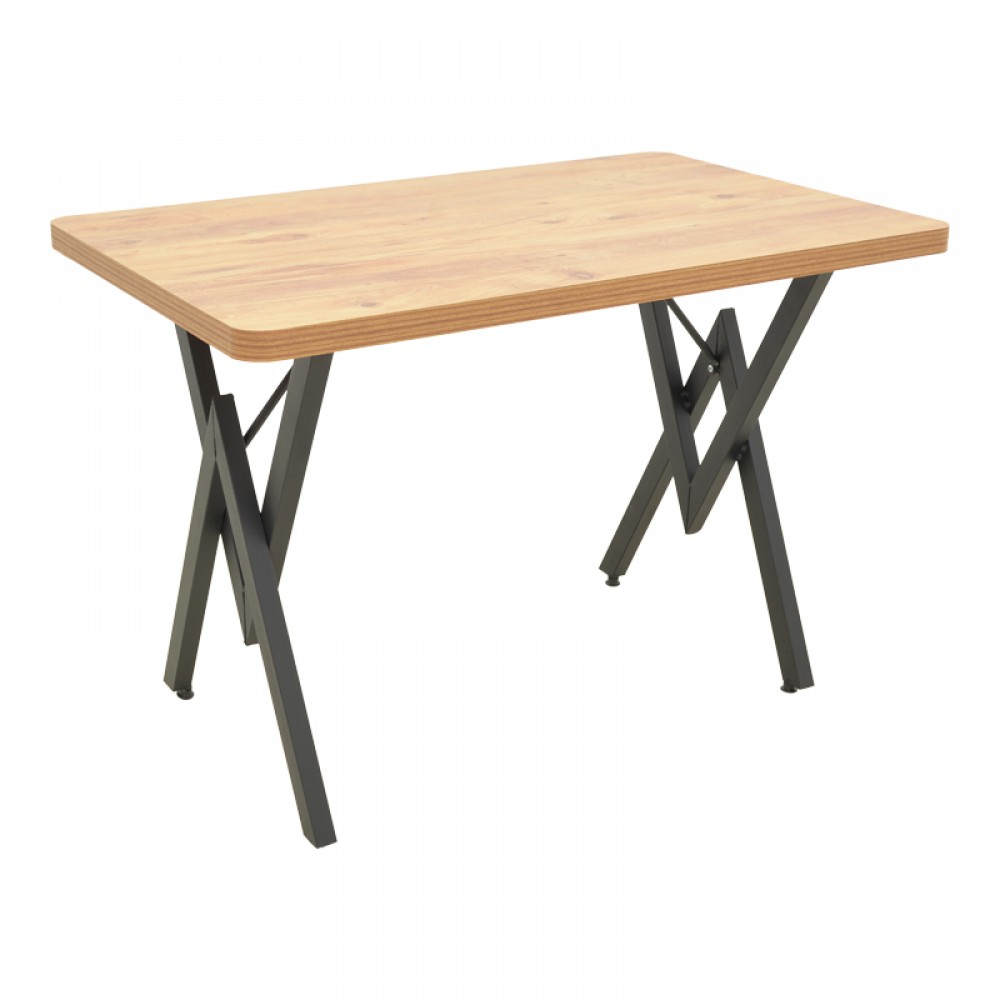 Τραπέζι Vertex Pakoworld Oak Με Μαύρα Μεταλλικά Πόδια 110X70X72Εκ