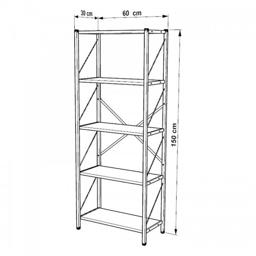 Βιβλιοθήκη Bimblem Pakoworld Καρυδί Με Μαύρο Μέταλλο 64X30X150Εκ