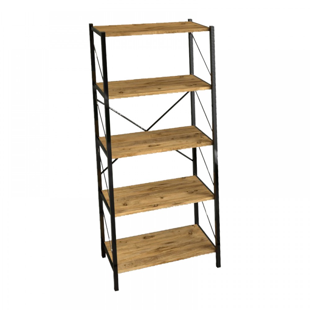 Βιβλιοθήκη Bimblem Pakoworld Oak Με Μαύρο Μέταλλο 60X30X150Εκ