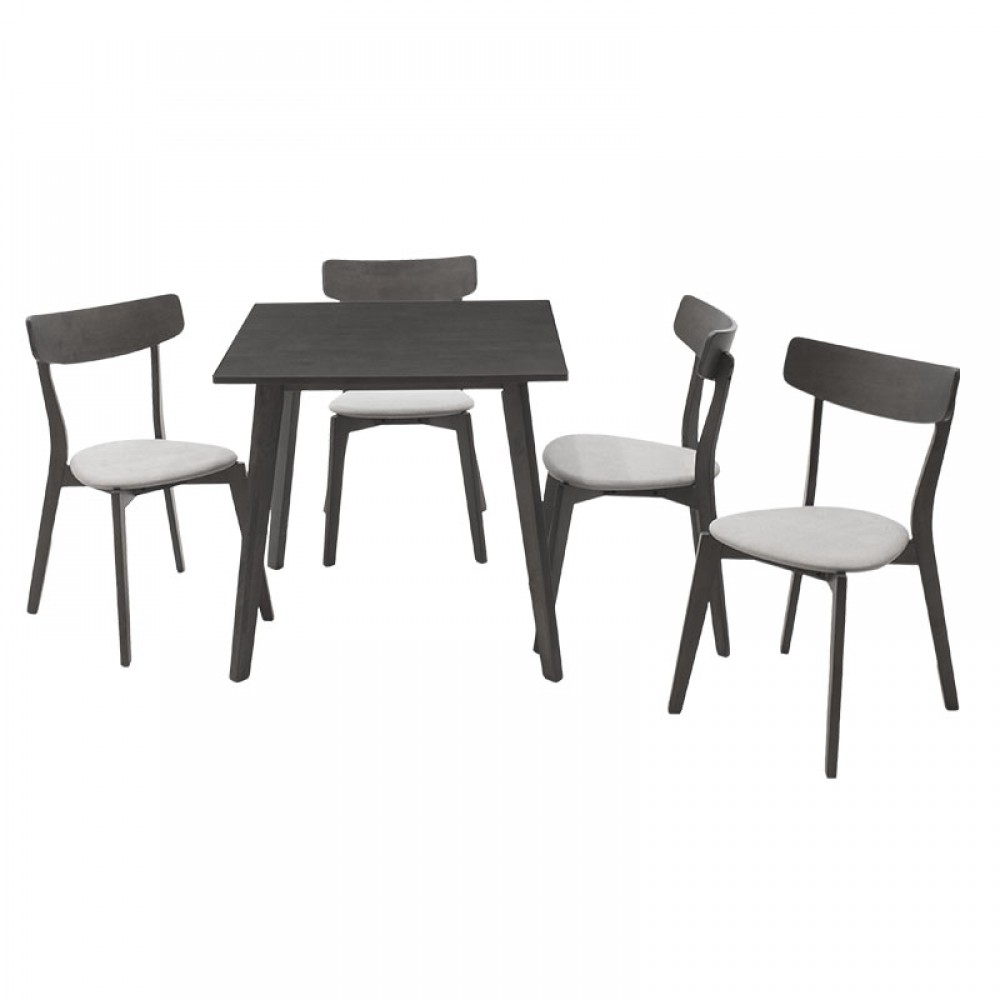 Tραπεζαρία Benson - Toto Pakoworld Σετ 5Τμχ Rustic Grey - Ύφασμα Grey 80X80X75Εκ