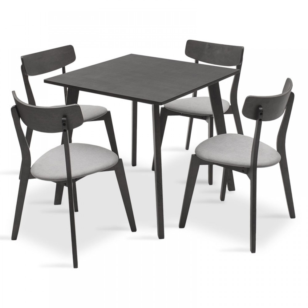 Tραπεζαρία Benson - Toto Pakoworld Σετ 5Τμχ Rustic Grey - Ύφασμα Grey 80X80X75Εκ
