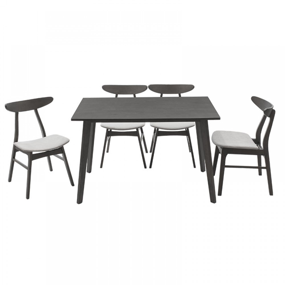 Tραπεζαρία Benson - Orlean Pakoworld Σετ 5Τμχ Rustic Grey-Ύφασμα Γκρι 120X75X75Εκ