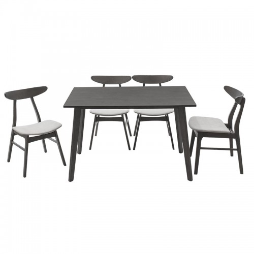 Tραπεζαρία Benson - Orlean Pakoworld Σετ 5Τμχ Rustic Grey-Ύφασμα Γκρι 120X75X75Εκ