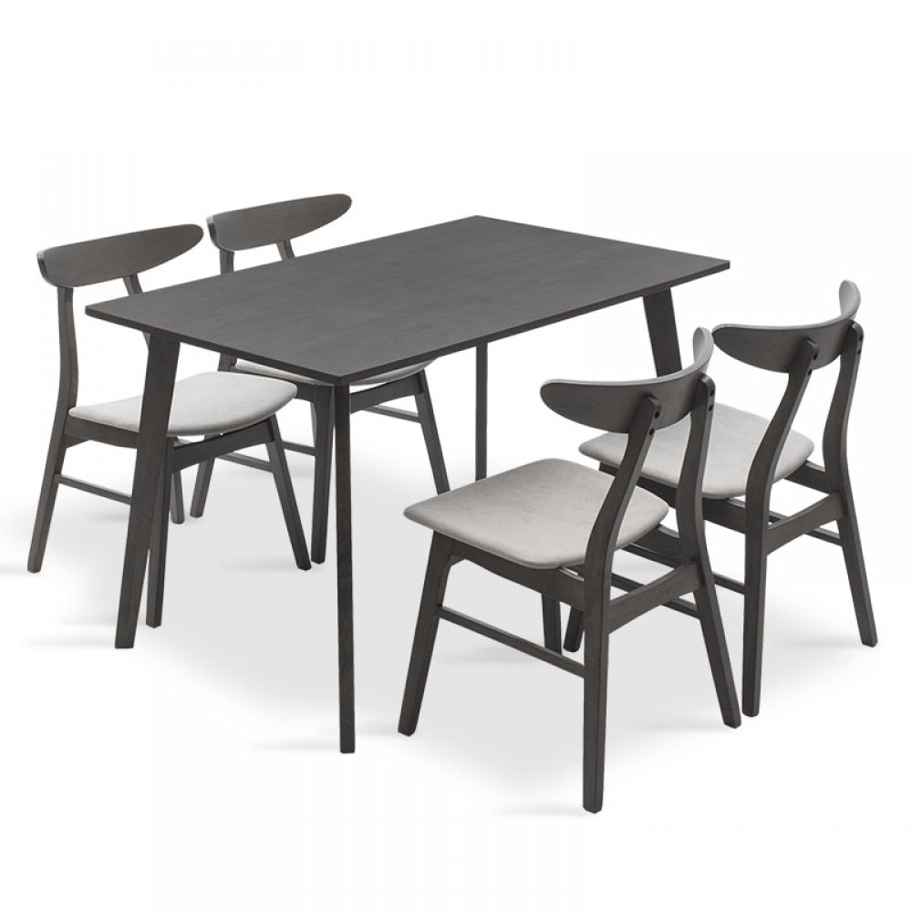 Tραπεζαρία Benson - Orlean Pakoworld Σετ 5Τμχ Rustic Grey-Ύφασμα Γκρι 120X75X75Εκ