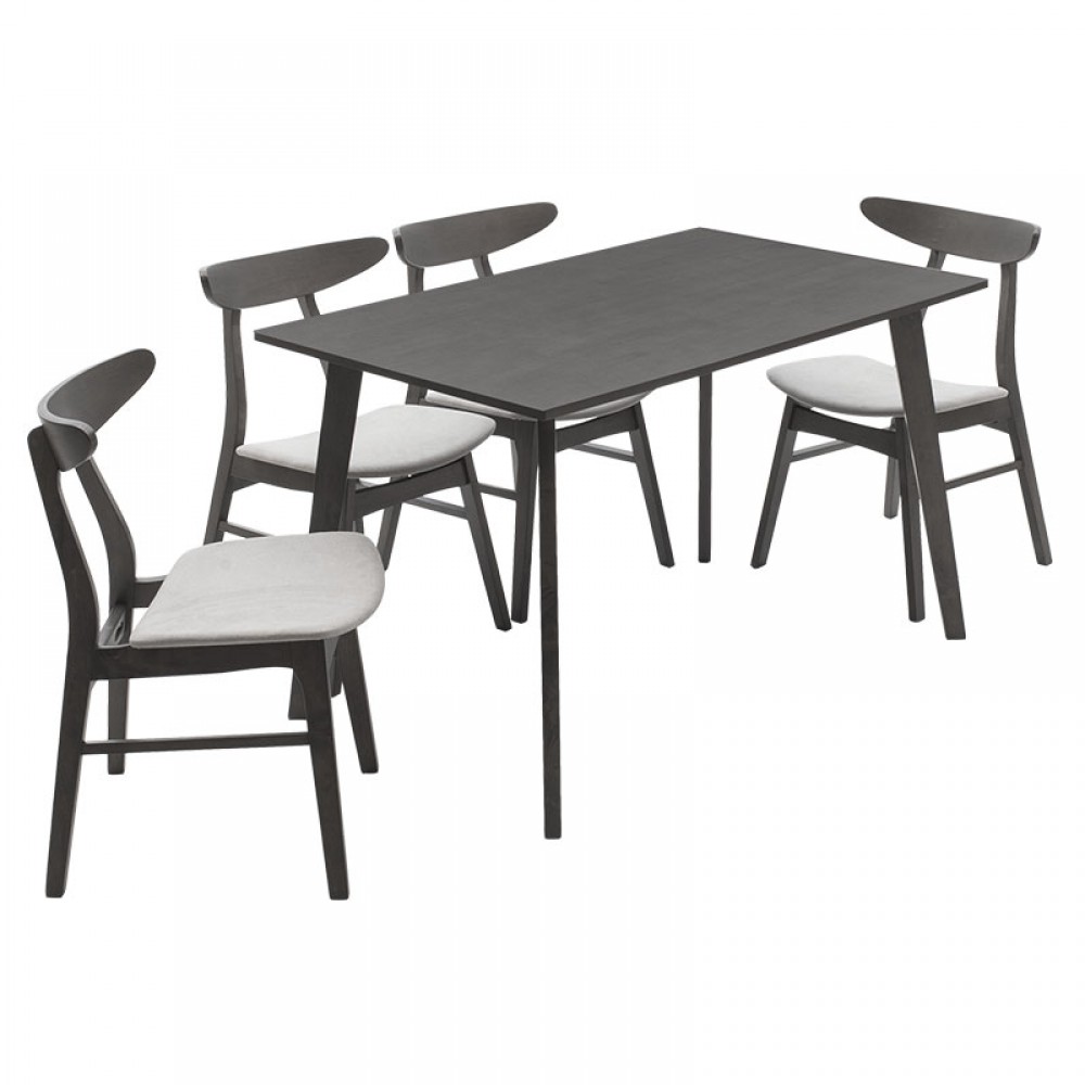 Tραπεζαρία Benson - Orlean Pakoworld Σετ 5Τμχ Rustic Grey-Ύφασμα Γκρι 120X75X75Εκ
