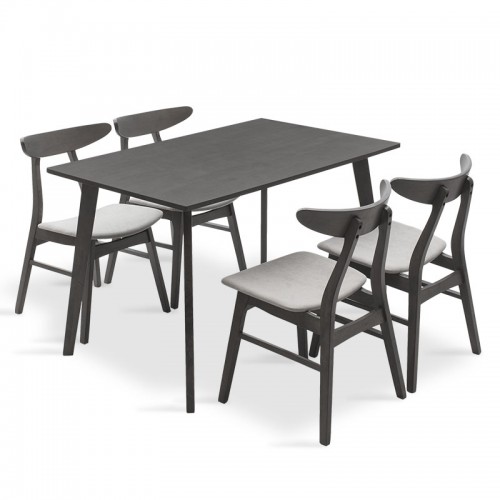 Tραπεζαρία Benson - Orlean Pakoworld Σετ 5Τμχ Rustic Grey-Ύφασμα Γκρι 120X75X75Εκ