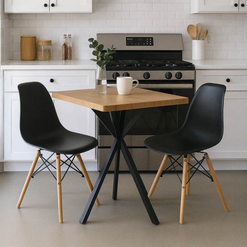 Τραπεζαρία Με Καρέκλες Julita Μαύρο Και Τραπέζι Prestone Oak 70X70X75Εκ Σετ 3Τεμ