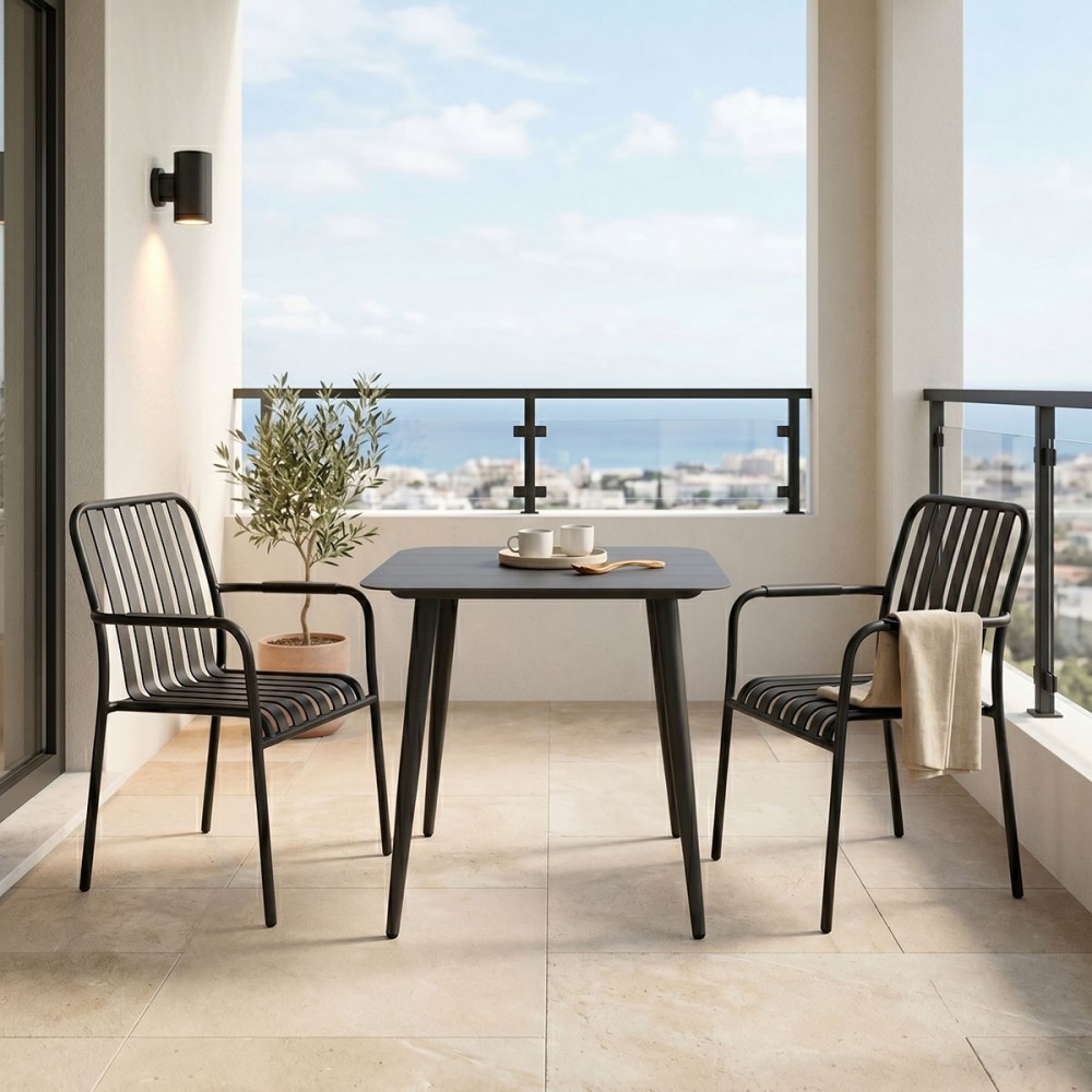 Τραπεζαρία Heven Vista Pakoworld Σετ 3Τεμ Μαύρο Αλουμίνιο 80X80X72Εκ