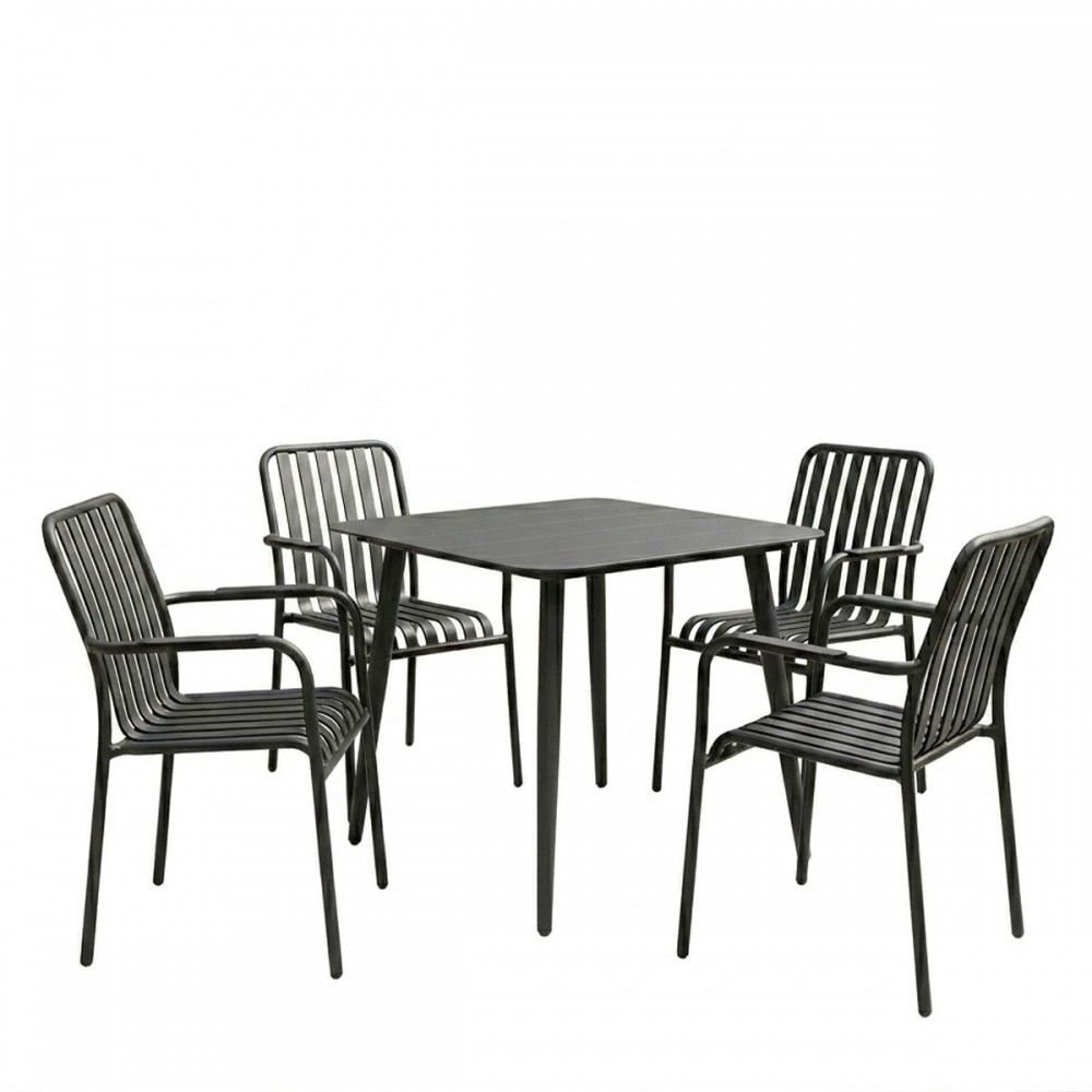 Τραπεζαρία Heven Vista Pakoworld Σετ 5Τεμ Μαύρο Αλουμίνιο 80X80X72Εκ