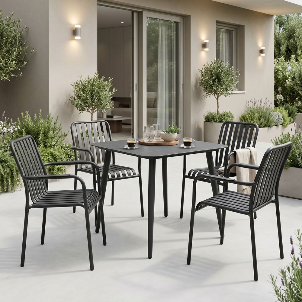 Τραπεζαρία Heven Vista Pakoworld Σετ 5Τεμ Μαύρο Αλουμίνιο 80X80X72Εκ