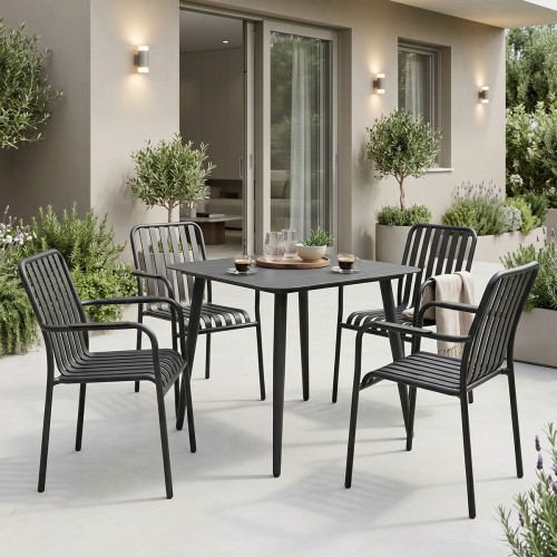 Τραπεζαρία Heven Vista Pakoworld Σετ 5Τεμ Μαύρο Αλουμίνιο 80X80X72Εκ