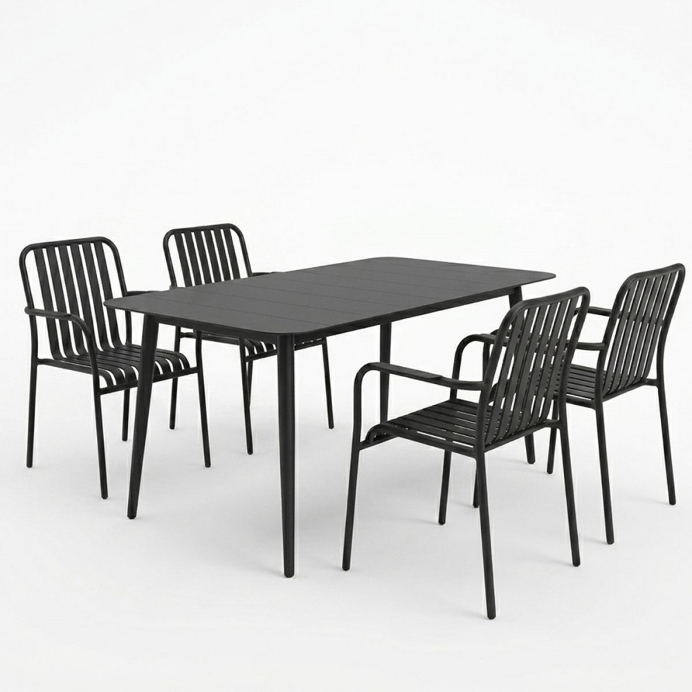 Τραπεζαρία Heven Vista Pakoworld Σετ 5Τεμ Μαύρο Αλουμίνιο 120X70X72Εκ