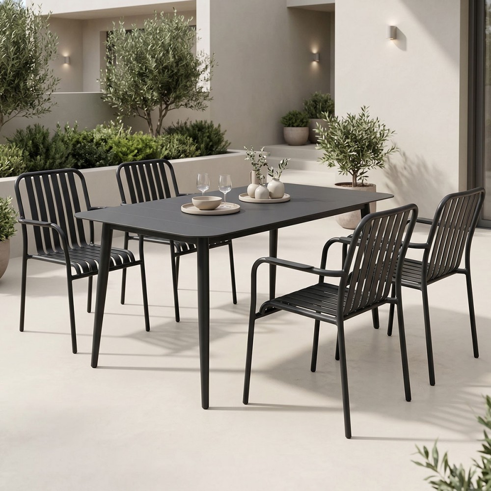 Τραπεζαρία Heven Vista Pakoworld Σετ 5Τεμ Μαύρο Αλουμίνιο 120X70X72Εκ
