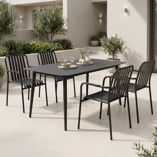 Τραπεζαρία Heven Vista Pakoworld Σετ 5Τεμ Μαύρο Αλουμίνιο 120X70X72Εκ