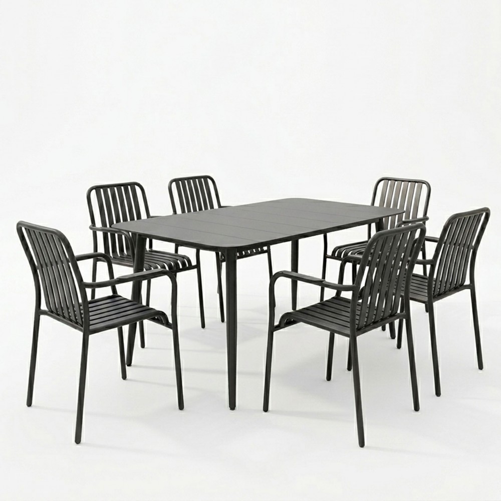 Τραπεζαρία Heven Vista Pakoworld Σετ 7Τεμ Μαύρο Αλουμίνιο 120X70X72Εκ