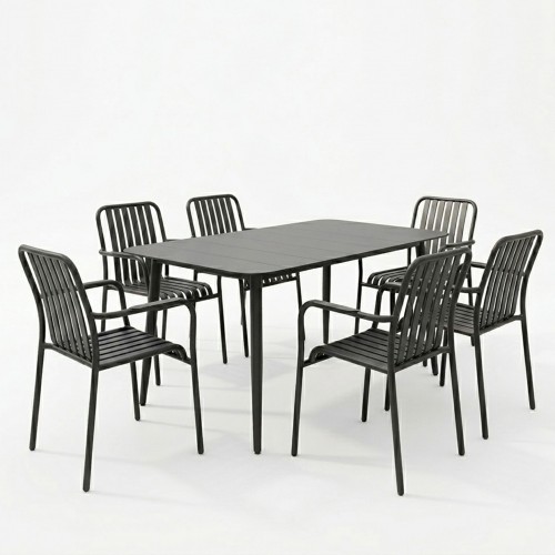 Τραπεζαρία Heven Vista Pakoworld Σετ 7Τεμ Μαύρο Αλουμίνιο 120X70X72Εκ
