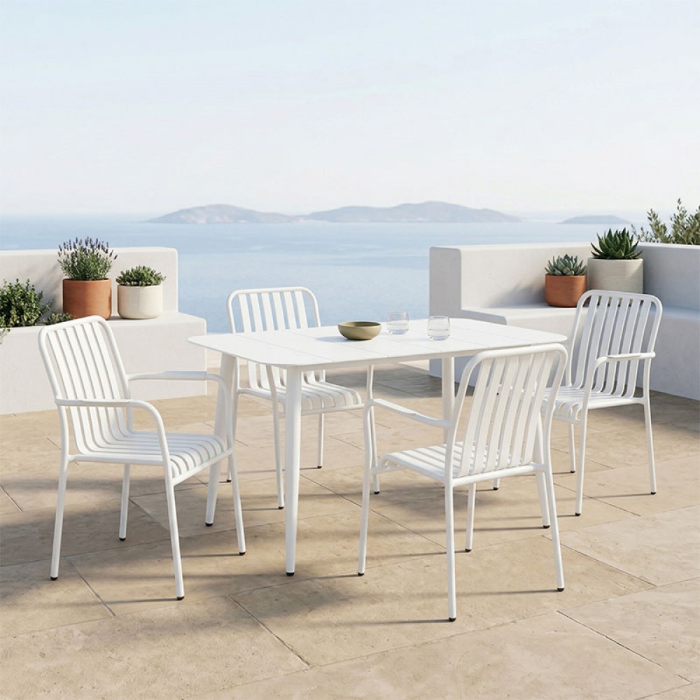 Τραπεζαρία Heven Vista Pakoworld Σετ 5Τεμ Λευκό Αλουμίνιο 120X70X72Εκ