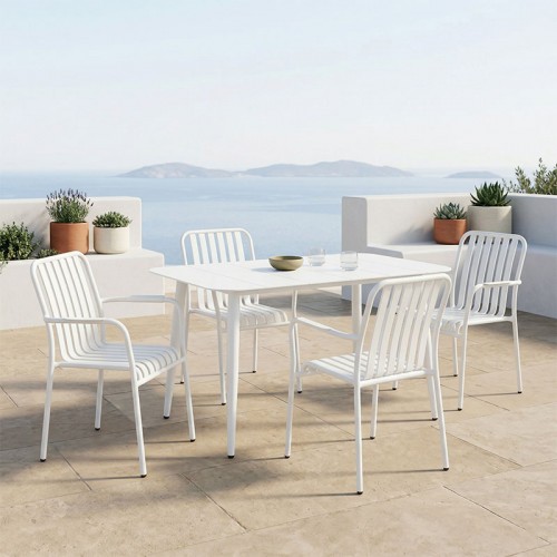 Τραπεζαρία Heven Vista Pakoworld Σετ 5Τεμ Λευκό Αλουμίνιο 120X70X72Εκ