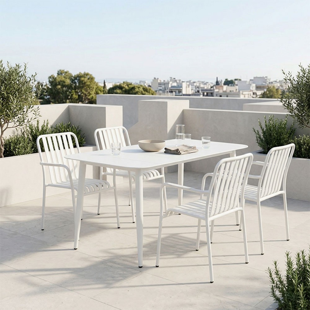 Τραπεζαρία Heven Vista Pakoworld Σετ 5Τεμ Λευκό Αλουμίνιο 150X80X72Εκ