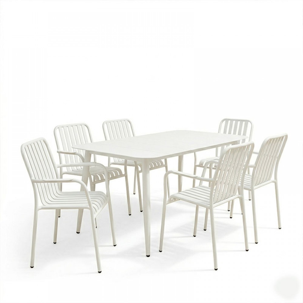 Τραπεζαρία Heven Vista Pakoworld Σετ 7Τεμ Λευκό Αλουμίνιο 150X80X72Εκ