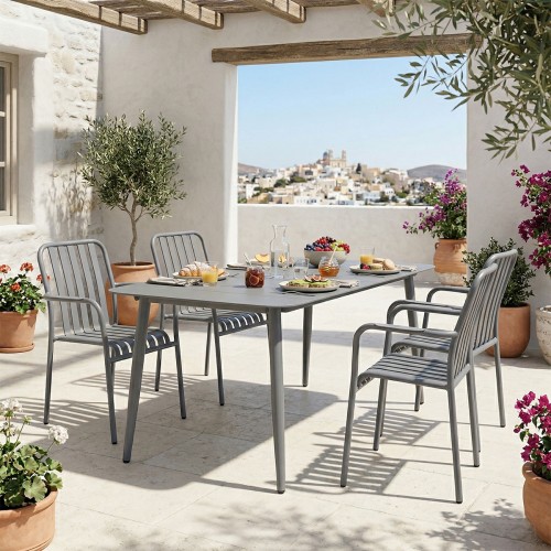 Τραπεζαρία Heven Vista Pakoworld Σετ 5Τεμ Ανθρακί Αλουμίνιο 150X80X72Εκ