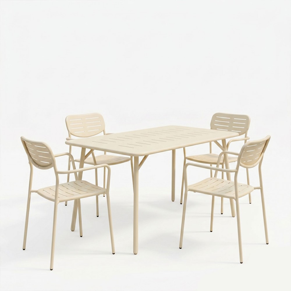 Τραπεζαρία Moraja Deraby Pakoworld Σετ 5Τεμ Κρεμ Μέταλλο 140X80X72Εκ