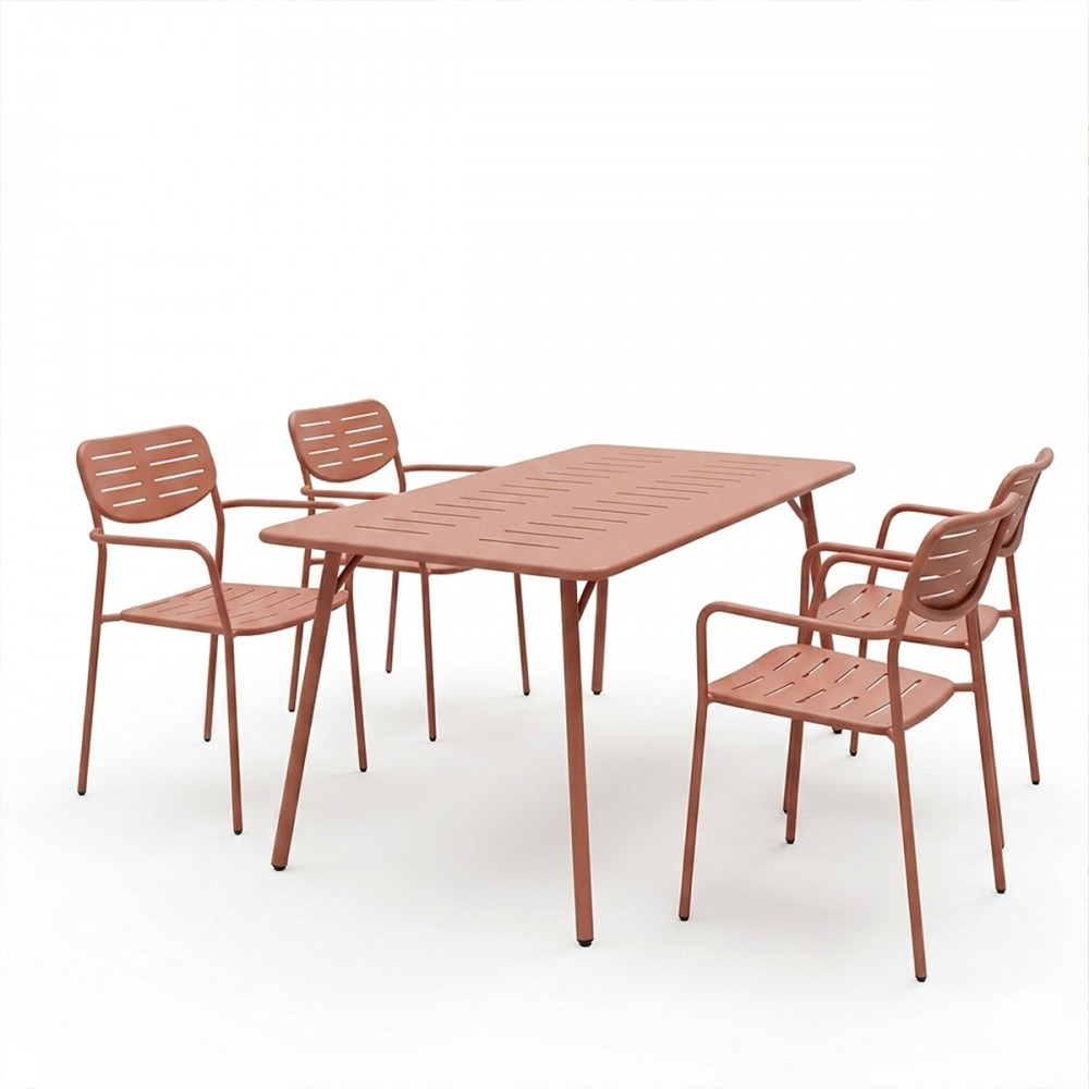 Τραπεζαρία Moraja Deraby Pakoworld Σετ 5Τεμ Terracotta Μέταλλο 140X80X72Εκ