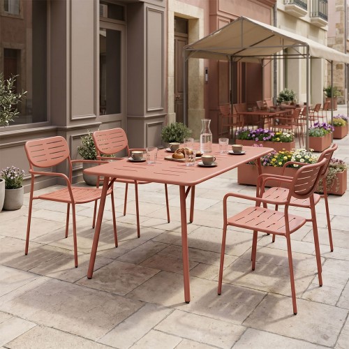 Τραπεζαρία Moraja Deraby Pakoworld Σετ 5Τεμ Terracotta Μέταλλο 140X80X72Εκ