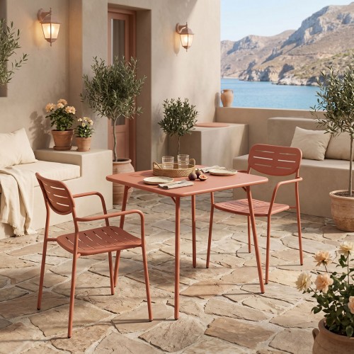 Τραπεζαρία Moraja Deraby Pakoworld Σετ 3Τεμ Terracotta Μέταλλο 70X70X73Εκ