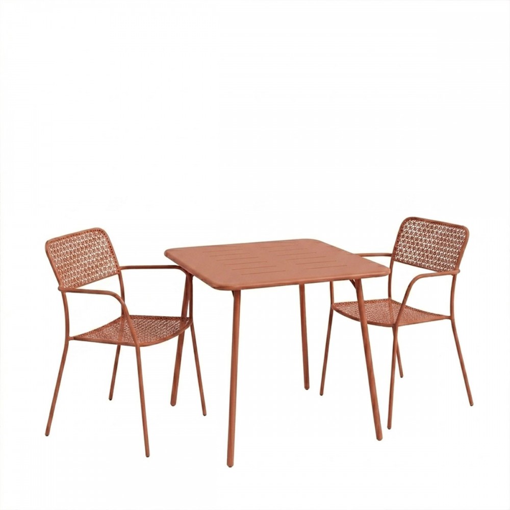Τραπεζαρία Moraja Federal Pakoworld Σετ 3Τεμ Terracotta Μέταλλο 70X70X73Εκ