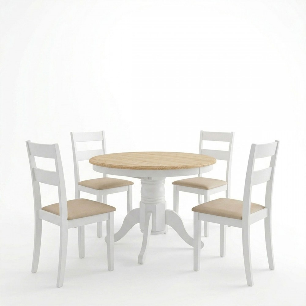 Τραπεζαρία Dallan Lars Pakoworld 5Τεμ Λευκό Rubberwood Φ100(+38)X100X75Εκ
