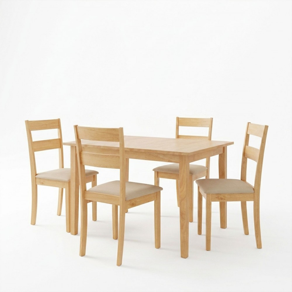 Τραπεζαρία Dallan Country Pakoworld 5Τεμ Σε Φυσική Απόχρωση Rubberwood 120-150X80X74Εκ