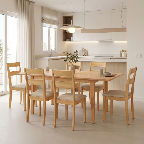 Τραπεζαρία Dallan Country Pakoworld 7Τεμ Σε Φυσική Απόχρωση Rubberwood 120-150X80X74Εκ