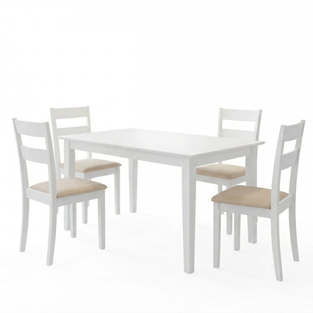 Τραπεζαρία Dallan Mabor Pakoworld 5Τεμ Λευκό Rubberwood 120-150X80X73,8Εκ