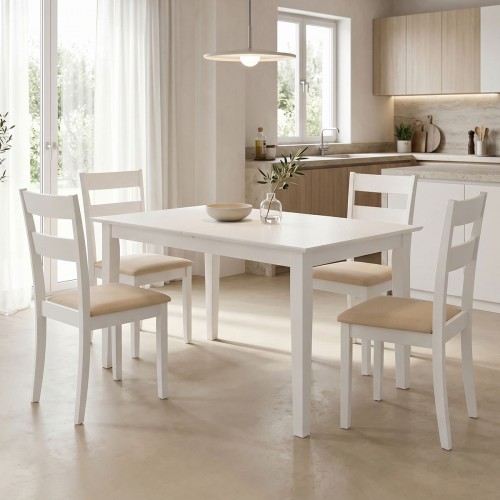 Τραπεζαρία Dallan Mabor Pakoworld 5Τεμ Λευκό Rubberwood 120-150X80X73,8Εκ