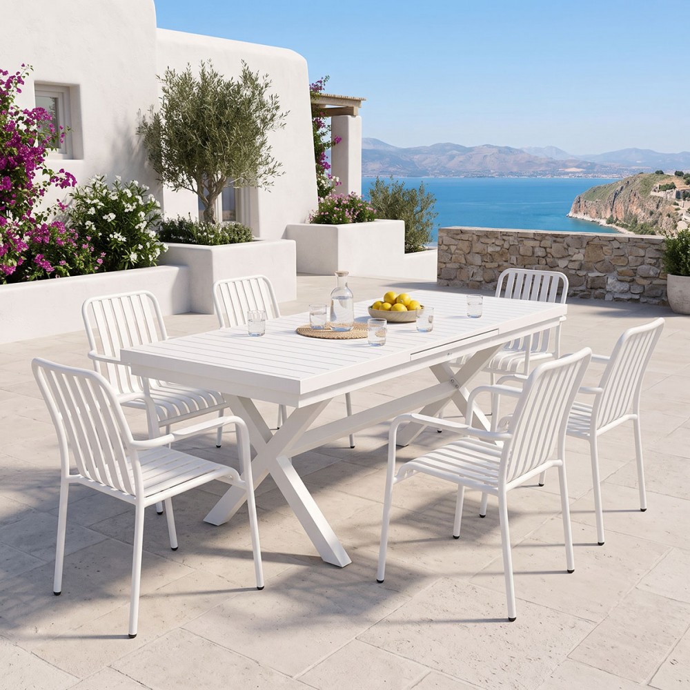 Τραπεζαρία Dagyn Vista Pakoworld Σετ 7Τεμ Λευκό Αλουμίνιο 180-240X90X76Εκ