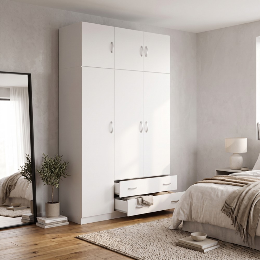 Ντουλάπα Τρίφυλλη Με Πατάρι Alvia Pakoworld Λευκό 150X51X240Εκ