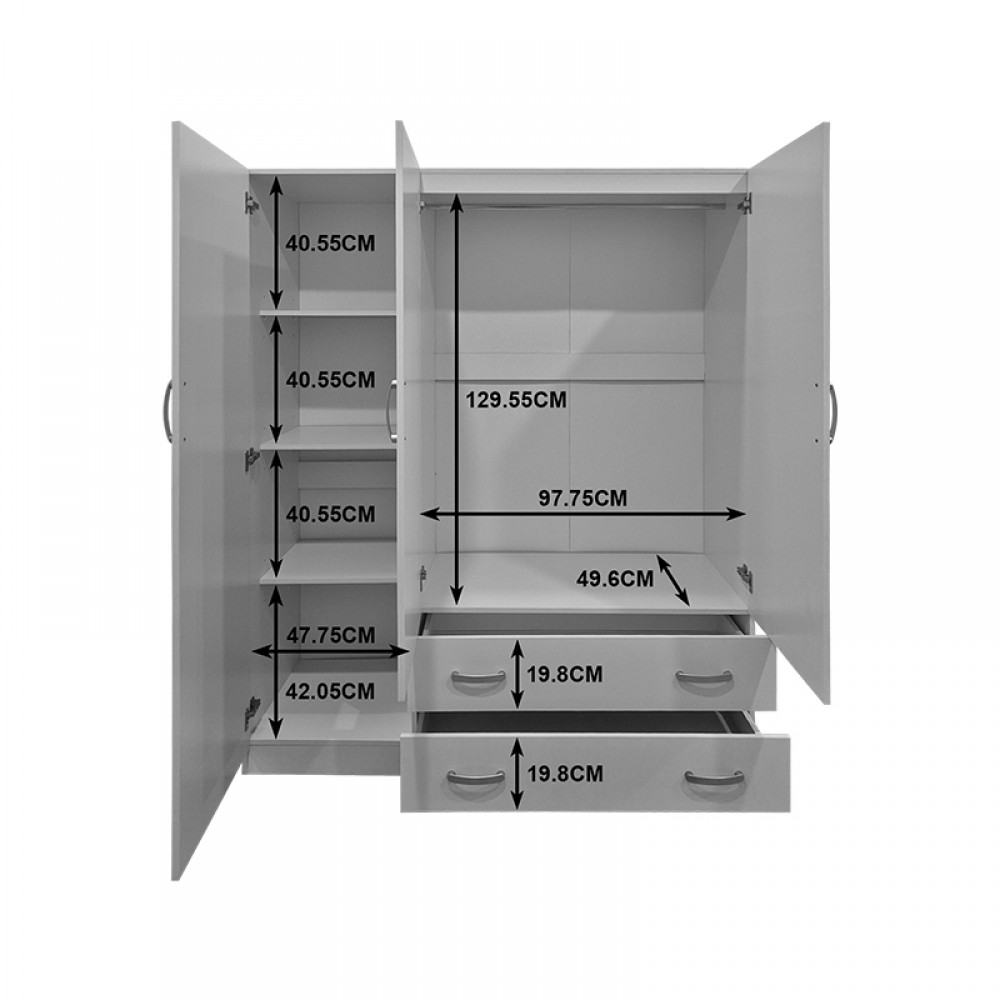 Ντουλάπα Τρίφυλλη Με Πατάρι Alvia Pakoworld Λευκό 150X51X240Εκ