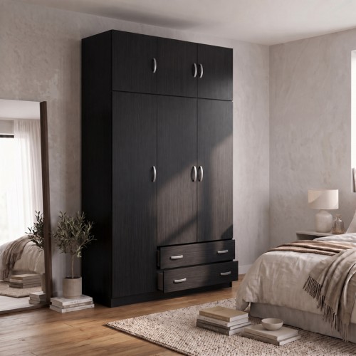 Ντουλάπα Τρίφυλλη Με Πατάρι Alvia Pakoworld Wenge 150X51X240Εκ