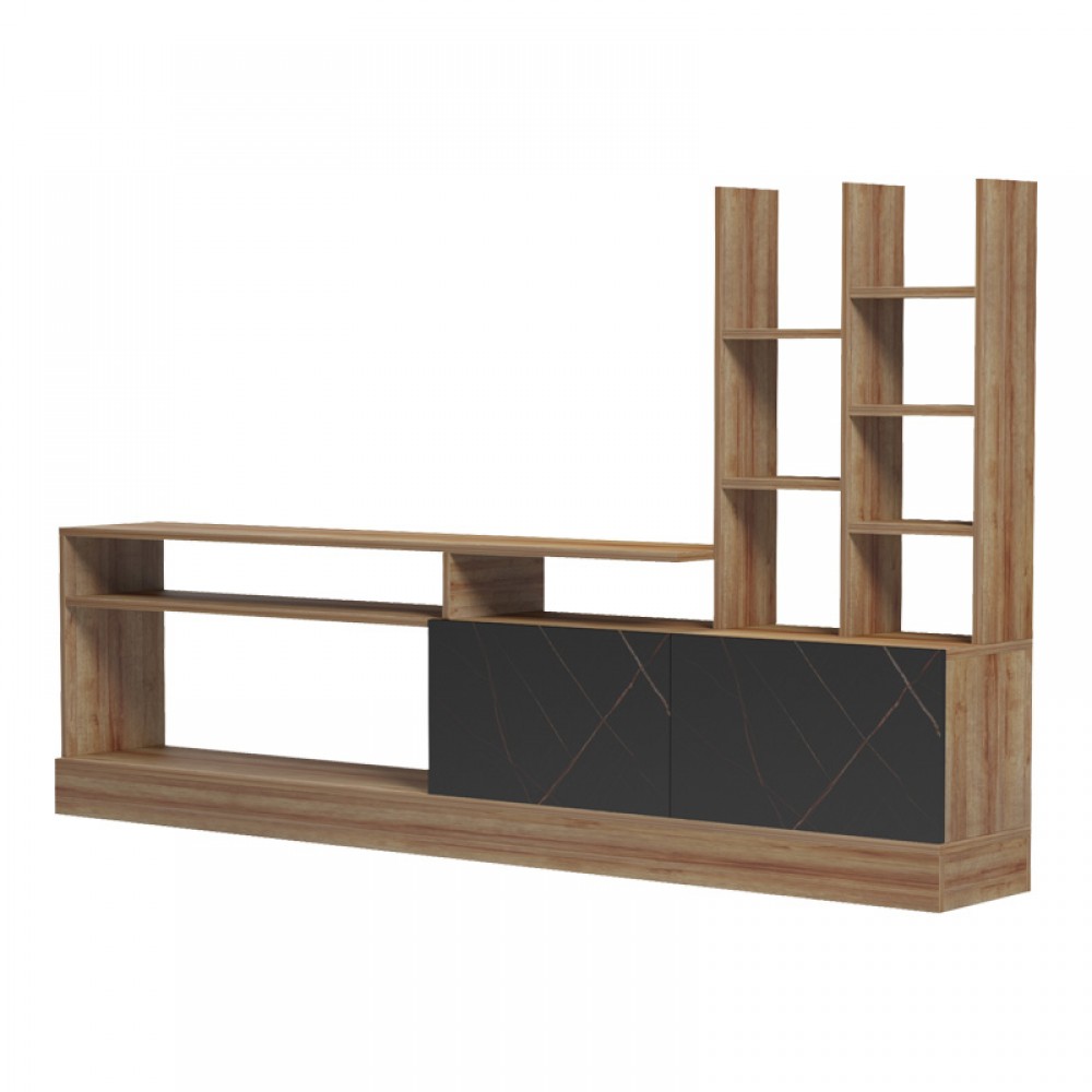 Σύνθετο Σαλονιού Seruno Pakoworld Oak - Μαύρο Μαρμάρου 170X25X100Εκ