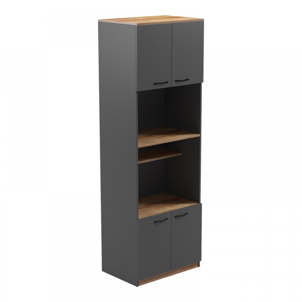 Ντουλάπα Κουζίνας Rowan Pakoworld Σε Ανθρακί-Oak Απόχρωση 60X42X182Εκ