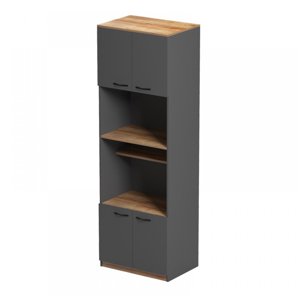 Ντουλάπα Κουζίνας Rowan Pakoworld Σε Ανθρακί-Oak Απόχρωση 60X42X182Εκ