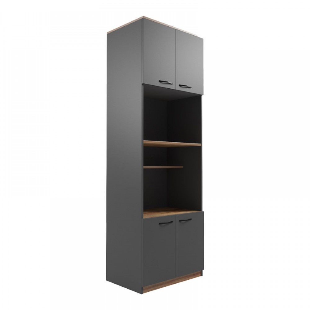 Ντουλάπα Κουζίνας Rowan Pakoworld Σε Ανθρακί-Oak Απόχρωση 60X42X182Εκ