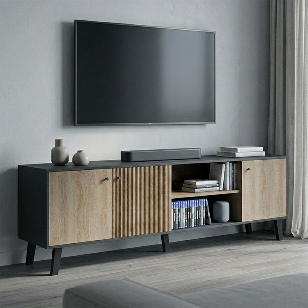 Έπιπλο Τηλεόρασης Tuscany Pakoworld Sonoma-Ανθρακί 180X41X51Εκ